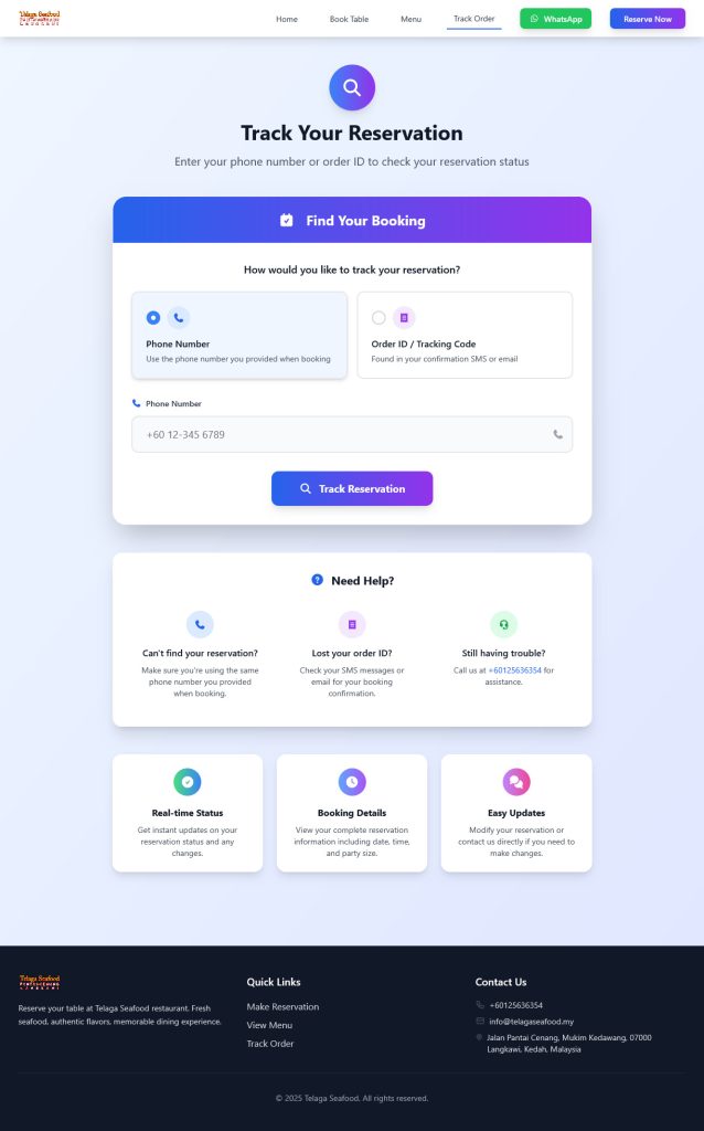 Reservation Tracking Page